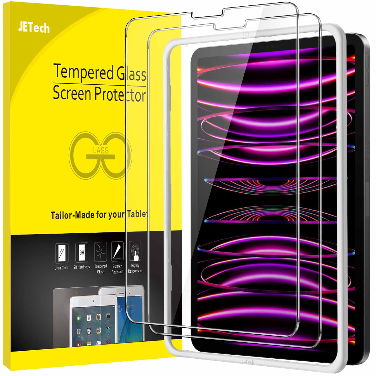 JETech Tempered Glass Screen Protector 2-Pack for iPad Pro 11-inch & iPad Air 10.9-inch with Easy Installation Frame